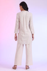 Women's White  Solid Woven Straight Kurti