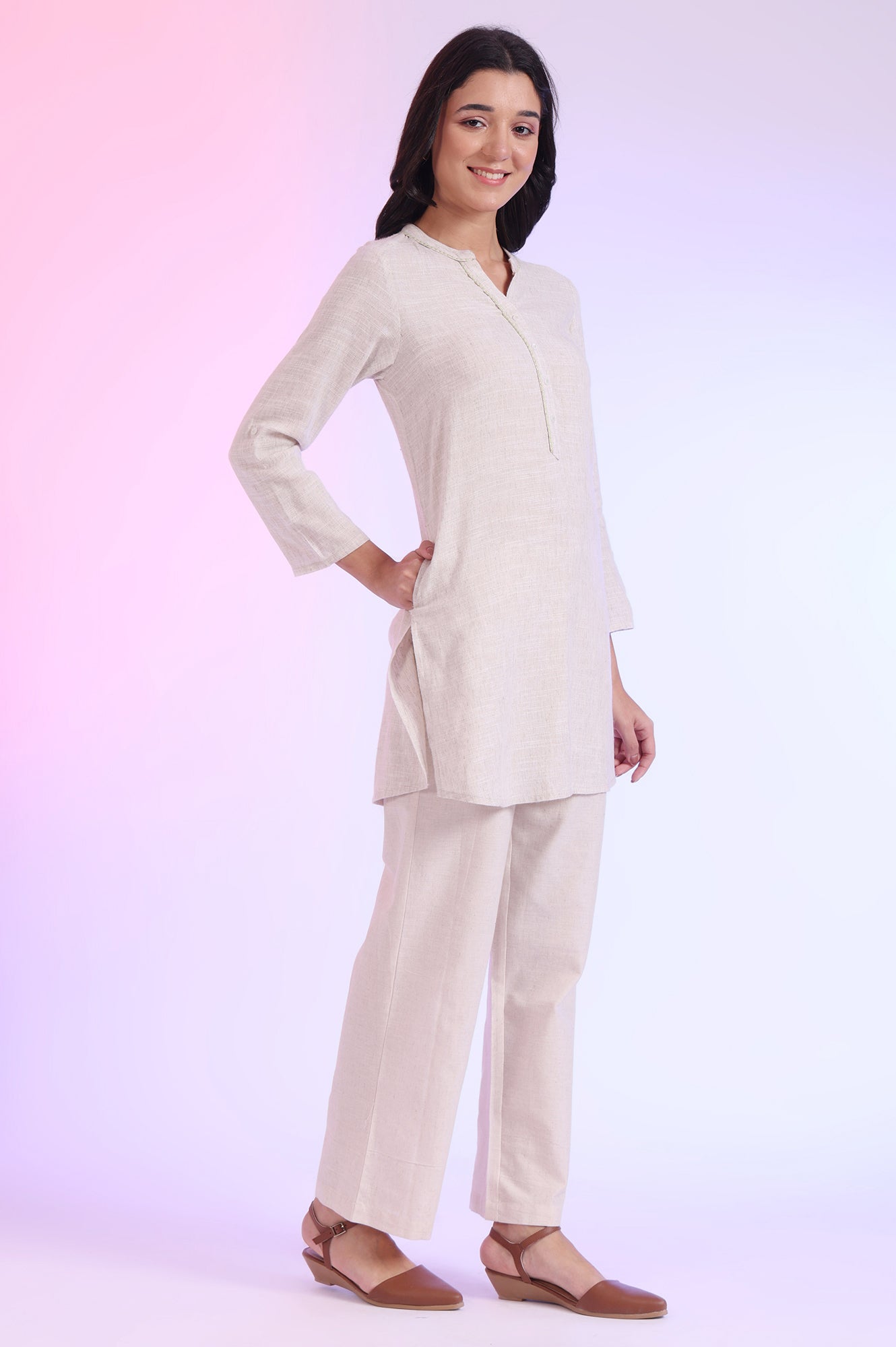 Women's White  Solid Woven Straight Kurti