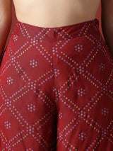Women's Maroon Collared Neck Gold Foil Bandhani Print Shirt with Palazzos Fusion Co-Ord Set