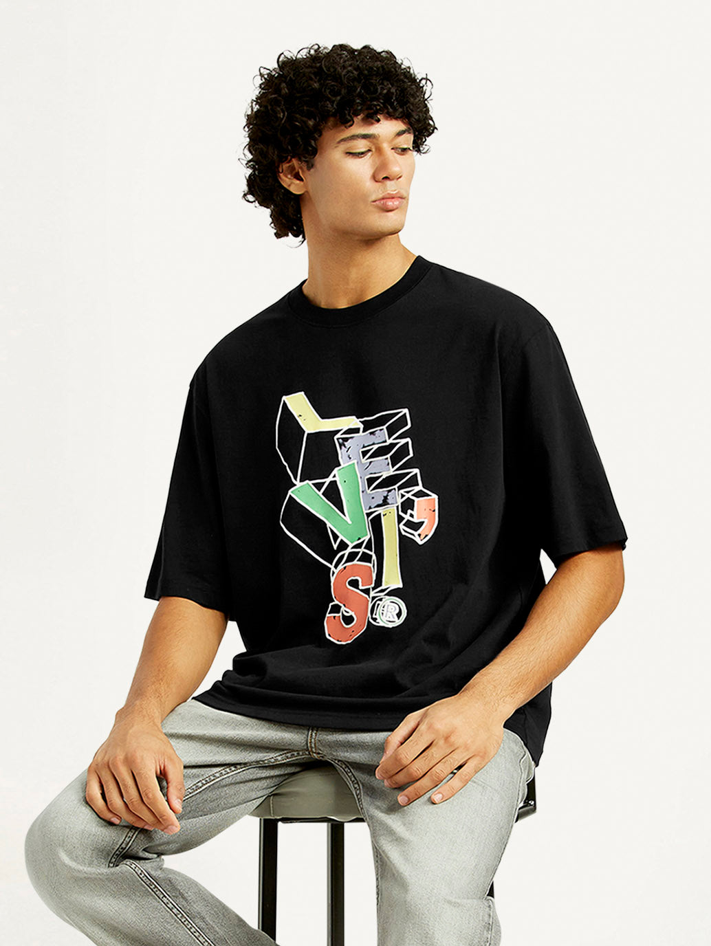 Mens Black Casual Oversized Fit Half Sleeves Tshirt