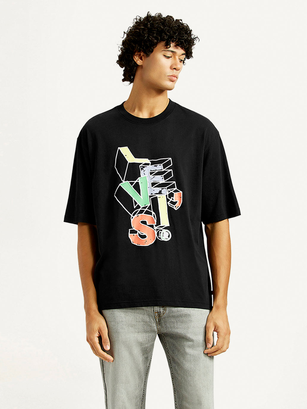 Mens Black Casual Oversized Fit Half Sleeves Tshirt