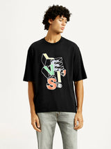 Mens Black Casual Oversized Fit Half Sleeves Tshirt