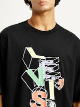 Mens Black Casual Oversized Fit Half Sleeves Tshirt