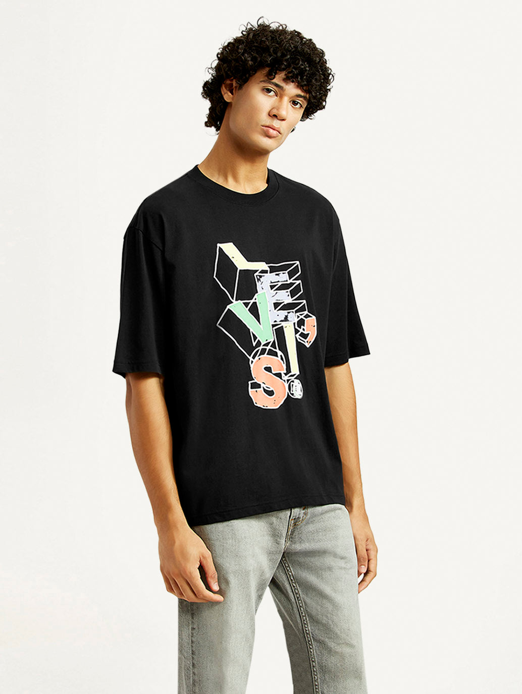 Mens Black Casual Oversized Fit Half Sleeves Tshirt