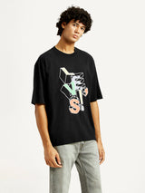 Mens Black Casual Oversized Fit Half Sleeves Tshirt