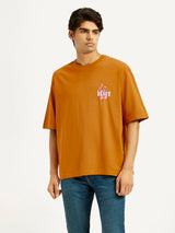 Mens Half Sleeves Brown Graphics Regular Fit Tshirt