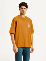 Mens Half Sleeves Brown Graphics Regular Fit Tshirt