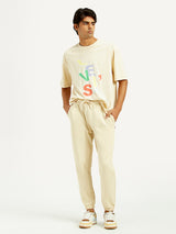 Mens Beige Knit Joggers Regular Fit