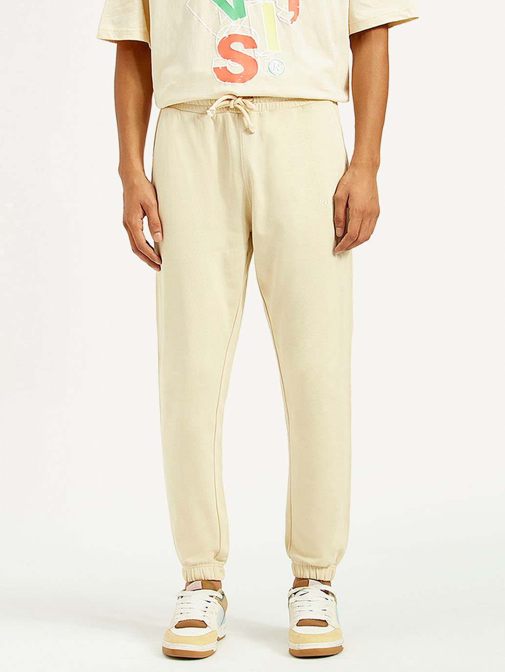 Mens Beige Knit Joggers Regular Fit