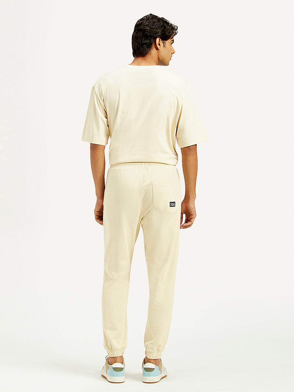 Mens Beige Knit Joggers Regular Fit