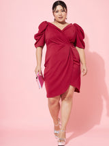 Women's Red Party Regular Fit Solid Half Sleeves Dress