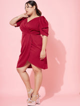 Women's Red Party Regular Fit Solid Half Sleeves Dress