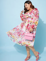 Women's White Casual Regular Fit Printed Full Sleeves Dress