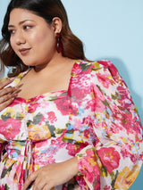 Women's Pink Casual Regular Fit Printed Half Sleeves Dress