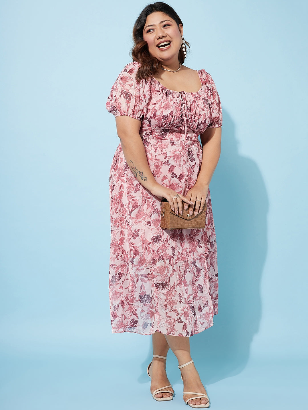 Women's Pink Casual Regular Fit Printed Half Sleeves Dress