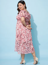 Women's Pink Casual Regular Fit Printed Half Sleeves Dress