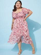 Women's Pink Casual Regular Fit Printed Half Sleeves Dress