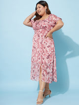 Women's Pink Casual Regular Fit Printed Half Sleeves Dress