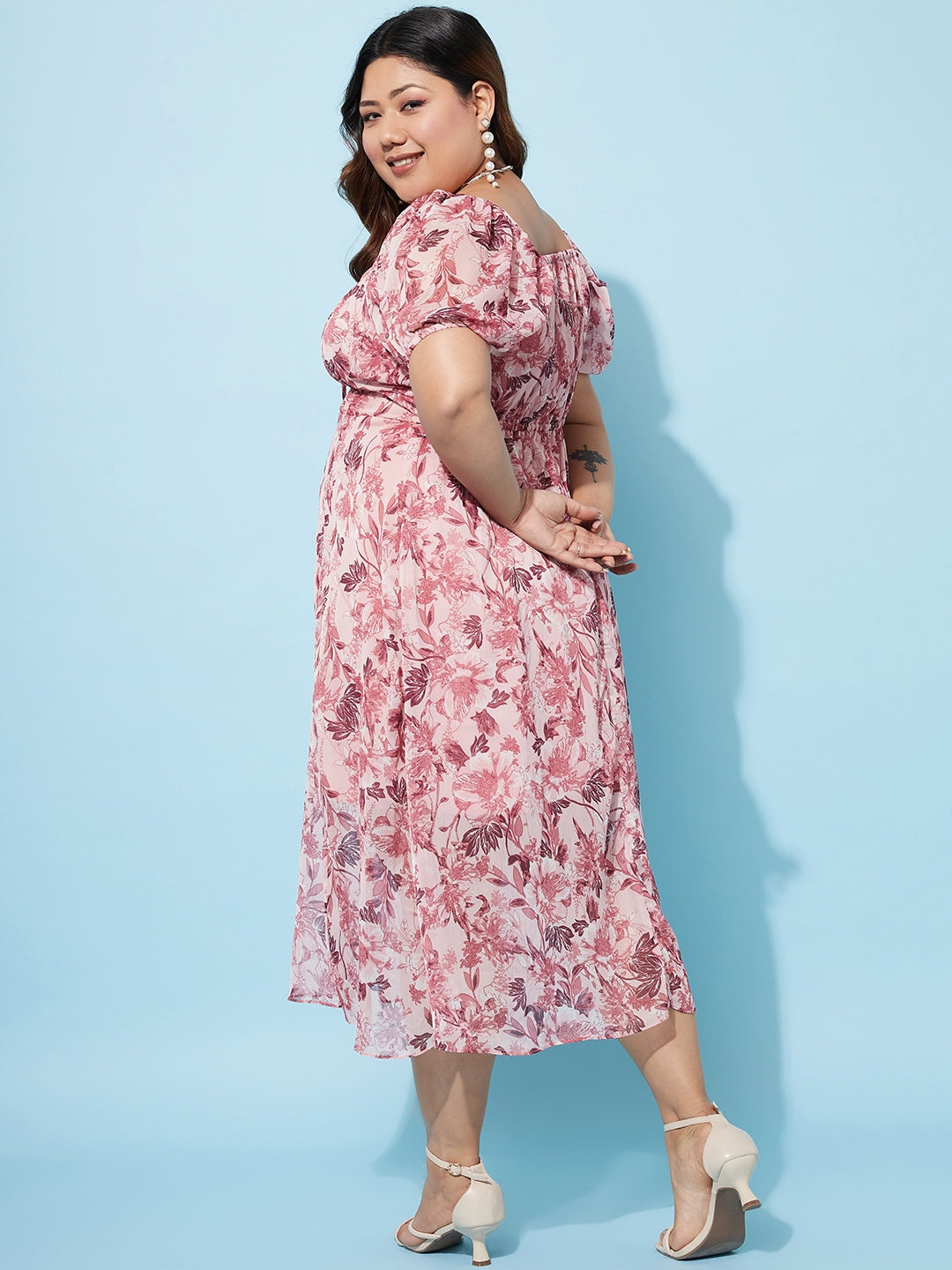 Women's Pink Casual Regular Fit Printed Half Sleeves Dress
