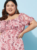 Women's Pink Casual Regular Fit Printed Half Sleeves Dress