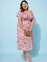 Women's Pink Casual Regular Fit Printed Half Sleeves Dress