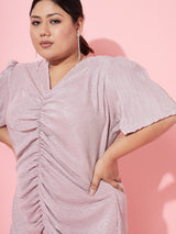 Women's Purple Casual Regular Fit Solid Half Sleeves Dress