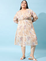 Women's Brown Casual Regular Fit Printed Full Sleeves Dress