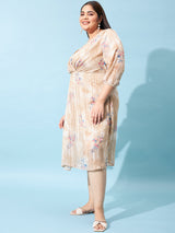 Women's Brown Casual Regular Fit Printed Full Sleeves Dress