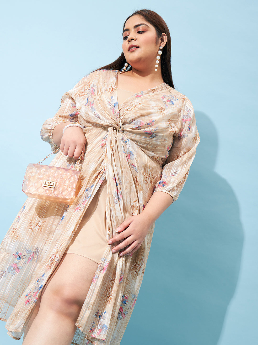 Women's Brown Casual Regular Fit Printed Full Sleeves Dress