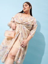 Women's Brown Casual Regular Fit Printed Full Sleeves Dress