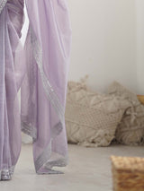 Women's Net Purple Embellished Designer Saree with Blouse Piece