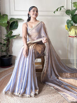 Women's Paper Silk Grey Embellished Designer Saree with Blouse Piece