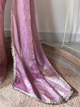 Women's Paper Silk Pink Embellished Designer Saree with Blouse Piece