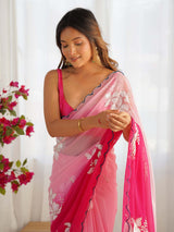 Women's Pink Festive Saree