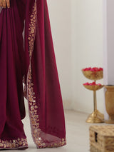 Women's Vichitra Silk Magenta Embellished Designer Saree With Blouse Piece