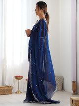 Women's Paper Silk Navy Embellished Designer Saree with Blouse Piece