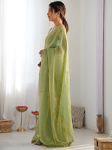 Women's Paper Silk Green Embellished Designer Saree with Blouse Piece