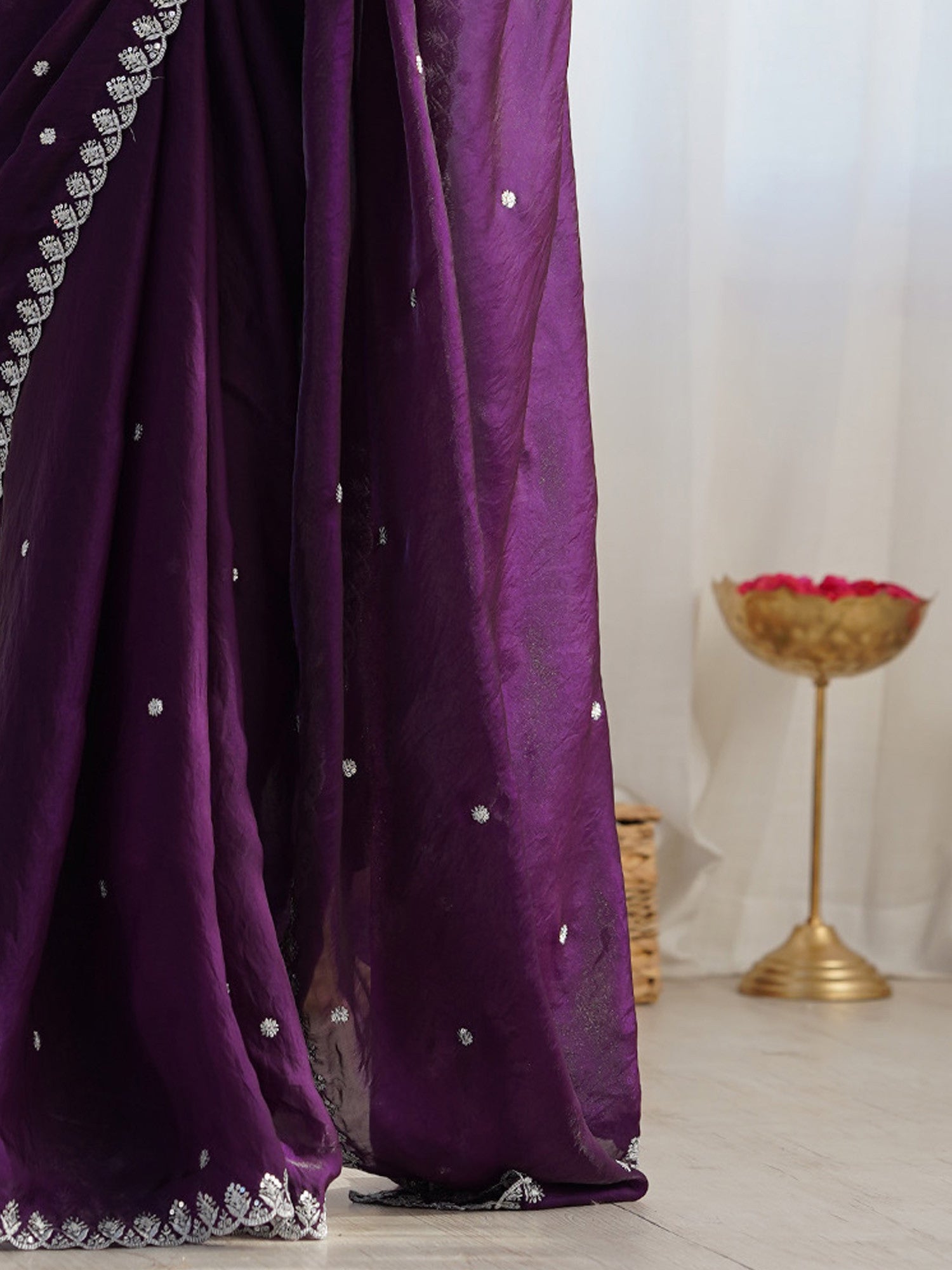 Women's Paper Silk Pink Embellished Designer Saree with Blouse Piece