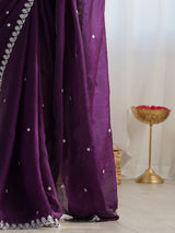 Women's Paper Silk Pink Embellished Designer Saree with Blouse Piece