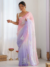 Women's Chiffon Pink Embellished Designer Saree With Blouse Piece