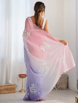 Women's Chiffon Pink Embellished Designer Saree With Blouse Piece
