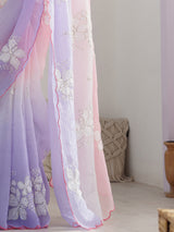 Women's Chiffon Pink Embellished Designer Saree With Blouse Piece