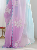 Women's Chiffon Light Blue Embellished Designer Saree With Blouse Piece