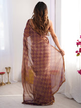 Women's Chiffon Purple Embellished Designer Saree With Blouse Piece