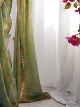 Women's Chiffon Sea Green Embellished Designer Saree With Blouse Piece