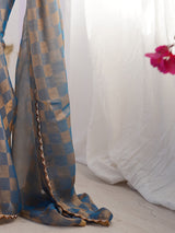 Women's Chiffon Blue Embellished Designer Saree with Blouse Piece