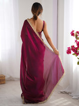 Women's Satin Pink Embellished Designer Saree with Blouse Piece