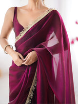 Women's Satin Pink Embellished Designer Saree with Blouse Piece
