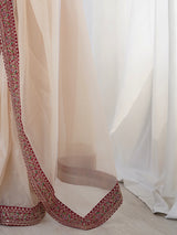 Women's Chiffon White Embellished Designer Saree With Blouse Piece