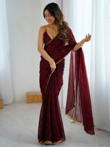 Women's Burgundy Festive Saree